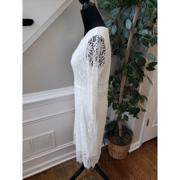 ALLAND WELL Shift Dress Women's L White Floral Round Neck Long Sleeve Back Zip - Picture 16 of 16